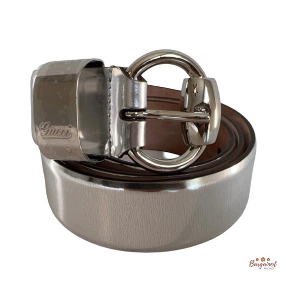 Authentic Gucci Metallic Silver Guccissima Leather Silver Horsebit Buckle 95/38 - Picture 1 of 12